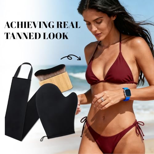 Yamobi 3 Pack Juego de Guantes Autobronceadores con Aplicador para Espalda y Pincel para Piernas (Negro) - imagen 3