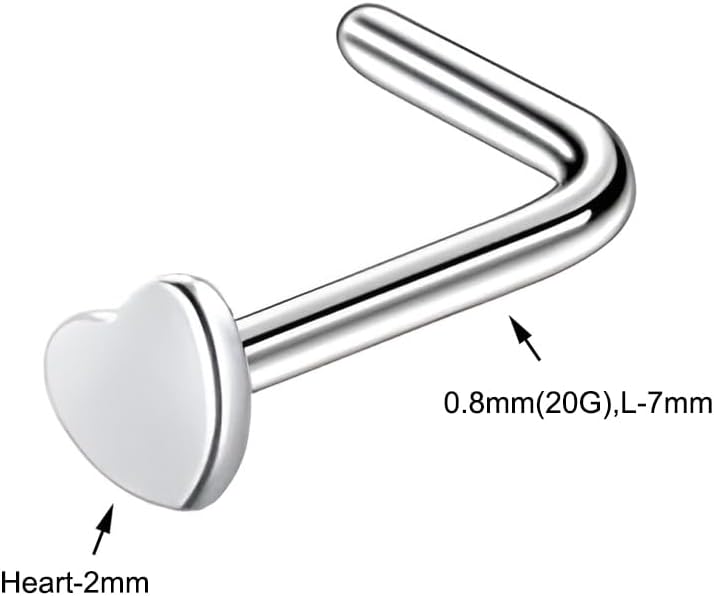2PCS Silvery 0.8mm(20G) Titanium Steel Surgical Steel Stainless Steel Septum L-Tape Lip Nail Earring Cartilage Nose Rings Studs Screw Nostrial Piercing for Women 7mm