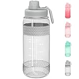 Water Bottle with Straw, 32 OZ/Large Motivational Water Bottles with Time Marker, LeakProof Tritan BPA Free Reusable 1L Jugs with Handle and Shaker ball for Camping Fitness Gym Outdoor Sports
