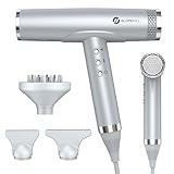 Slopehill Professional Hair Dryer With Diffuser, Ionic, Powerful & Fast Salon Blow Dryer, 110,000 RPM Brushless Motor, Light & Compact for Home Travel (Silver)