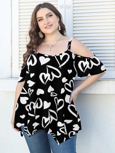 Image of LARACE Cold Shoulder Tops for Womens Summer Clothes Spaghetti Strape Tunic Oversized Shirts Asymmetrical Plus Size Blouse