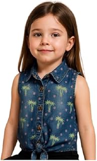 قميص للبنات جينز صيفي بدون أكمام بتصميم فريد لسن 6 سنوات