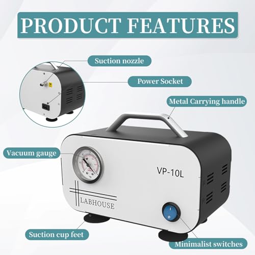 Labhouse LH-US-VP-10L Lab Diaphragm Vacuum Pump Vp-10L Portable Mini Oilless Pump Oil Free 10L/Min & Rubber Tube thumb #3