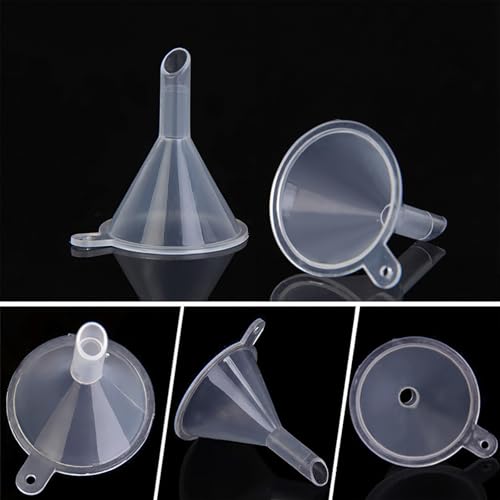 JOHOUSE 50PCS Mini Funnel for Lab Bottles, Sand Art, Perfumes, Spices, Powder, Essential Oil, Recreational, Kitchen Use Food Grade Clear Plastic Small Funnels
