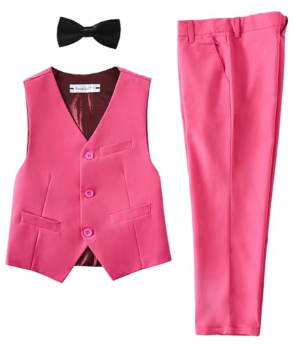 Image of YuanLu Boys Suit Homecoming Dresses for Kids Ring Bearer Outfit Suits Tuxedo Formal Vest and Pants Suit Set