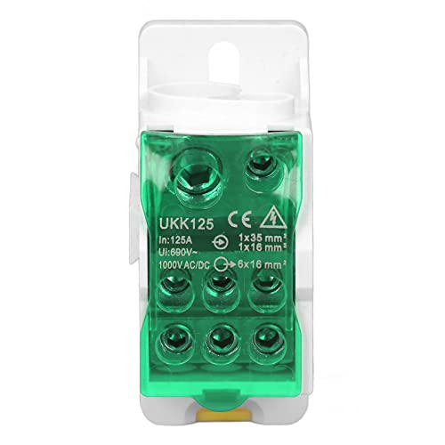 Atyhao Din Rail Distribution Box Box Ukk125 Rise Card Slot C45 690V Boxed Splitting Tool 125A Electrical Boxes (Green), Atyhaos375of2y8d-14