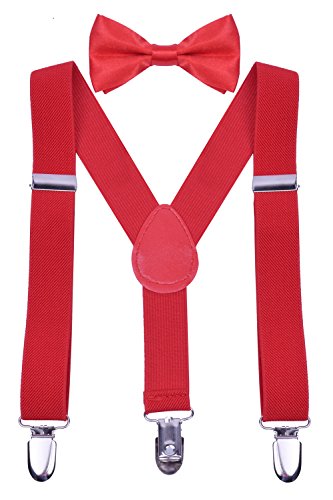 WDSKY Baby Boys Bow Tie and Suspenders Set Y Back Adjustable Red