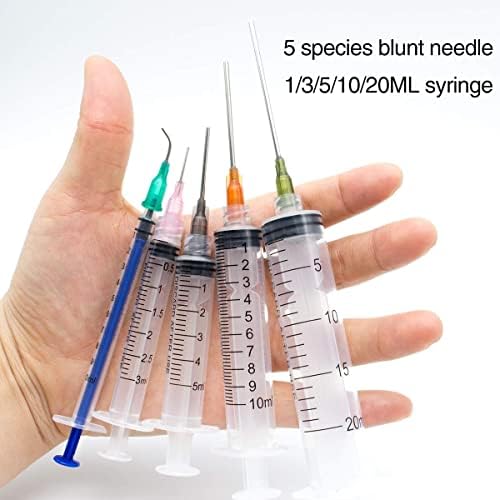 Syringe Set with Blunt Needle, 1ml 3ml 5ml 10ml 20ml Syringes with 14g 15g 16g 18g 20g Blunt Needles and Syringe Cap for DIY Craft Glue Refill Industrial Use (80pcs)