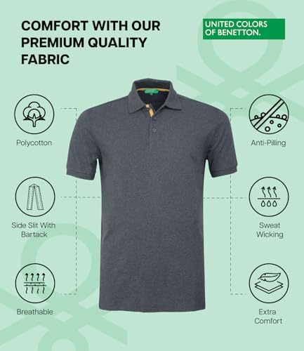Image of United Colors of Benetton Shirt for Men | Tees for Man | Half Sleeves Plain Stylish Regular Fit Polo | Collar Tshirt | T-Shirt | Stylish Mens Tshirt