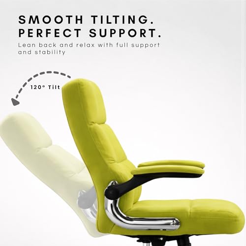 Image of LAKDI Furniture Co Premium Velvet Fabric High Back Office Chair with Adjustable Tilt, Flip-Up Arms, Ergonomic Thick Padding | Executive Boss Chair-111011268-02-Green | 5 Years Warranty & Free Assembly