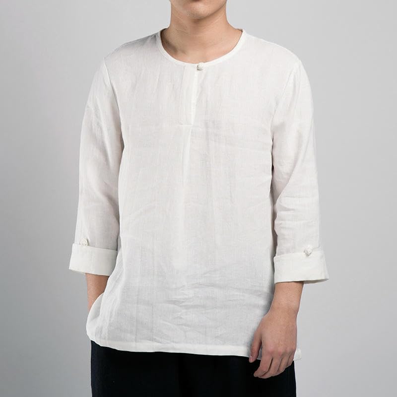 Camisa de lino cuello mao de corte recto para caballero 6