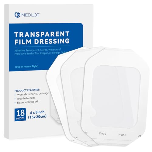 LotFancy Transparent Film Dressing, 6”x8”, 18 Patches, Waterproof Bandage for Post Surgical Showering, IV Shield, Tattoo Aftercare Bandage, Adhesive Clear Wound Cover Tape