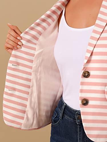 Allegra K Women's Notched Lapel Pocket Button Closure Striped Blazer Large White Pink #TOP5