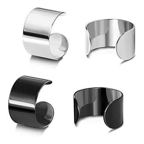 JewelrieShop Earcuffs Stainless Steel Ear Cuffs Helix Cartilage Clip on Wrap Punk Earrings for Women Men Non Piercing Adjustable 2 pairs Cover