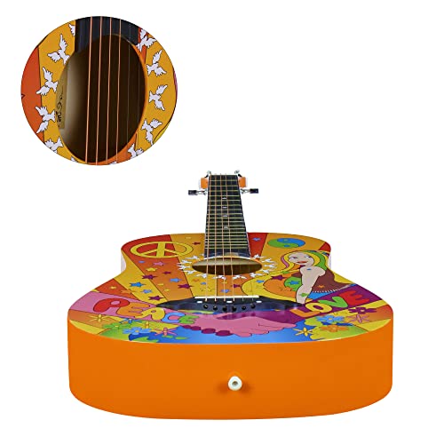 Image of Juarez Retro Acoustic Guitar, 38 Inch Cutaway, Hippie Peace Design, With Bag, Picks, Strap & Extra String Set - Basswood