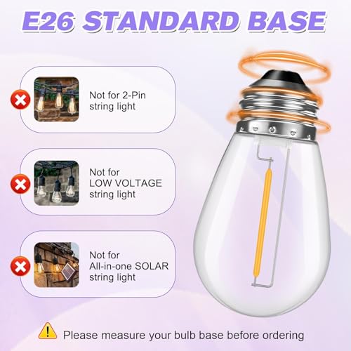 Image of GvvooHome 36 Pack Shatterproof S14 LED Replacement Bulbs for Outdoor String Lights, 1W Equivalent to 11W Incandescent Bulb, Warm White 2200K, Dimmable, E26 Regular Medium Screw Base