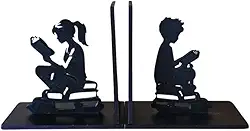 Suporte Aparador de lIvros Decorativo Menina e Menina Organizador Bibliocanto Madeira Preta Geek Porta Livros