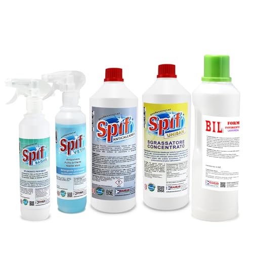 Kit Detersivi Professionali Igiene, KIT PRIMAVERA - 5 Detergenti, Bagno Vetri, Anticalcare, Sgrassatore, Pavimenti