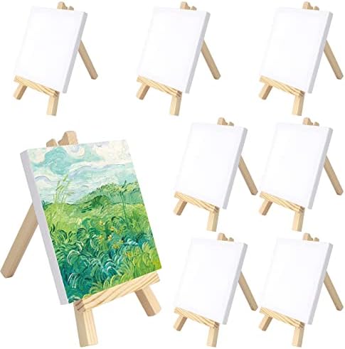 TOTSUN 8Pcs Mini Easel with Art Canvas 10x10cm, Wood Mini Easel ...