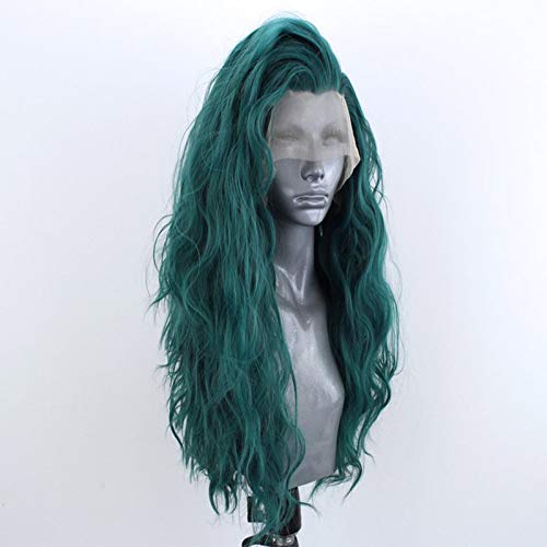 Hair Green Color Synthetic Lace Front Wig Heat Resistant Fiber Long Curly Wavy Fashion Style Free Part Green Lace Wig 24inches Water Wave Party Wig