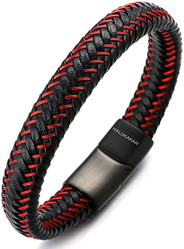 HALUKAKAH  Jazz  Men's Genuine Leather Bracelet Titanium Magnetic Clasp Size Adjustable 8.5"-9"(21.5-23cm) with Free Giftbox