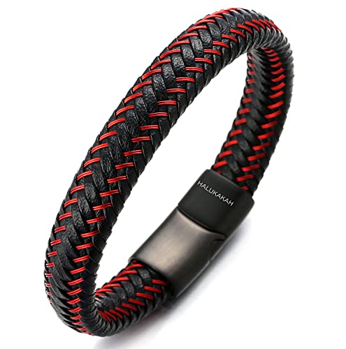Pulsera de cuero genuino hombre con cierre magnético ajustable miniatura 1