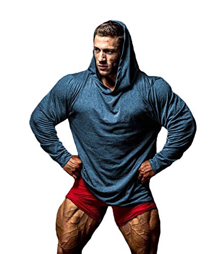 Men's Bodybuilding Tapered Slim Fit Sweatshirts Active Hoodies Blue
