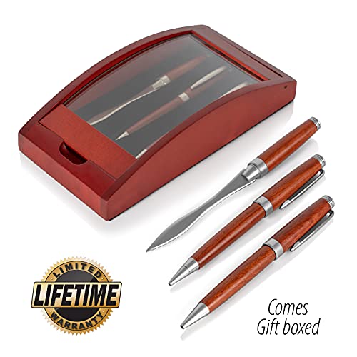 Alex Navarre's Pen, Pencil & Letter Opener Set In A Wood And Glass Case #TOP2