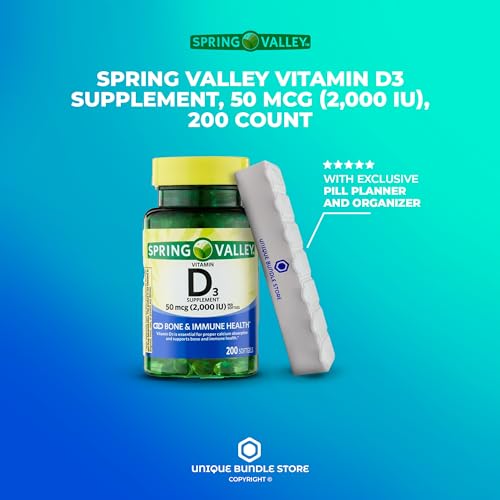 Spring Valley, Vitamin D3 2000IU, 50 mcg 200 Count Softgels Vitamin D3 Supplement + 7 Day Pill Organizer Included (Pack of 1) - Thumbnail 2