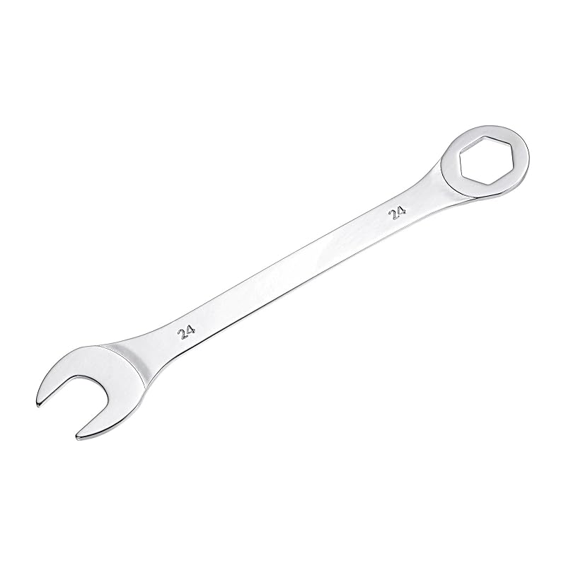Chave combinada fina uxcell de 24 mm com extremidade estrela deslocada e boca angulada, aço-carbono com acabamento cromado