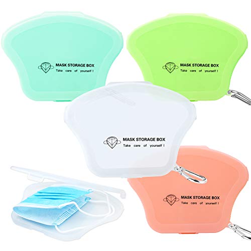 AMZBY Maskenbox 4 Stück Tragbare Masken Aufbewahrungsbox Masken-Aufbewahrungstasche Maskenbox für Mundschutz 4 Farben (Rosa, Grün, Transparentes Weiß, Leuchtendes Grün) Cover