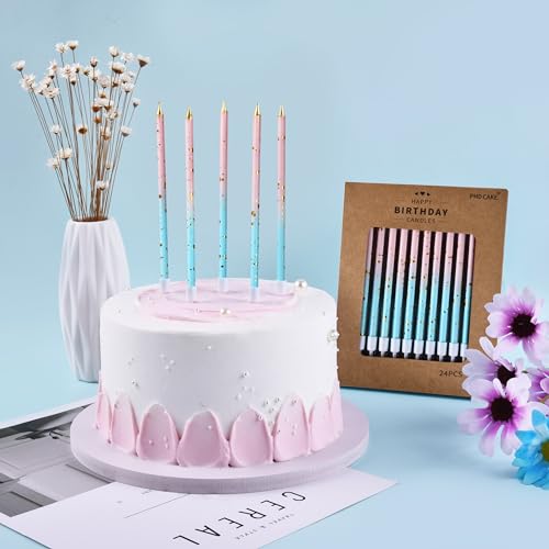 Image of PHD CAKE Pink Blue Gold Long Thin Birthday Candles, Cake Candles, Birthday Parties, Wedding Decorations, Party Candles
