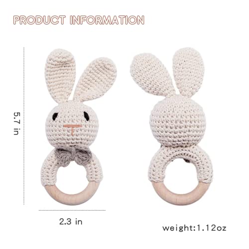 Youuys Wooden Baby Rattle For Newborn, Crochet Bunny Rattle Toy Natural Wood, Music Shaker Rattle For Hand Grips, Boy Girl First Rattle Gift #TOP1