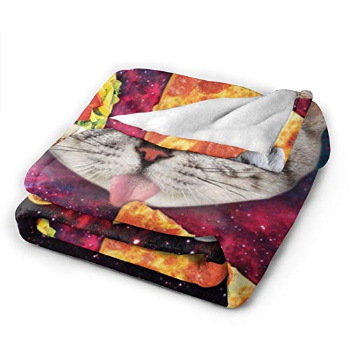 Cuajh Funny Cute Galaxy Cat Pizza Blanket For Adult Kids 50"X60", Lightweight Soft Flannel Fleece Throw Blanket For Bed Couch Sofa Chair Office #TOP2