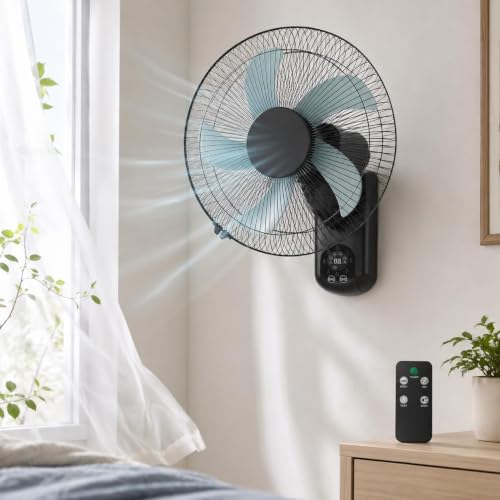 uifame Wandventilator mit Fernbedienung 40 cm Wand Ventilator mit 3 Geschwindigkeiten Oszillation 90 & Timer Leiser Ventilator Wandmontage für Schlafzimmer Büro Wohnzimmer