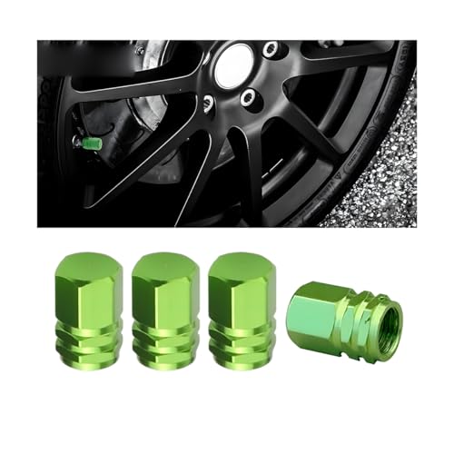 Image of Osilly Car Tire Stem Valve Caps, 4 Pcs Aluminum Alloy Valve Stem Covers, Corrosion Resistant Leak-Proof Tire Cap Cover Accessories, Hexgon Style Wheel Air Valve Caps for SUV Car Bike (Light Green)