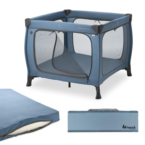 hauck Sleep N Play SQ Set, Dark Blue - Kinderreisebett & Laufstall mit Matratze 5 cm dick -...