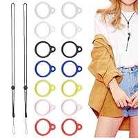 DICOSMETIC Nicht Verlorenes Lanyard Set Inklusive 14 Stück 7 Farben Silikon Gummiring Halter Und 2 Stück Verstellbare Lanyards Nackenband Tragekit Stift Für Gerät Büro Oder Täglichen