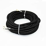 18/2 20Ft Vintage Electrical Wire Lamp Cord Rayon Covered Braided Black 18 AWG 2 Conductor 20 Feet Flexible Fabric Pendant Lighting Power Antique Cable(10A)