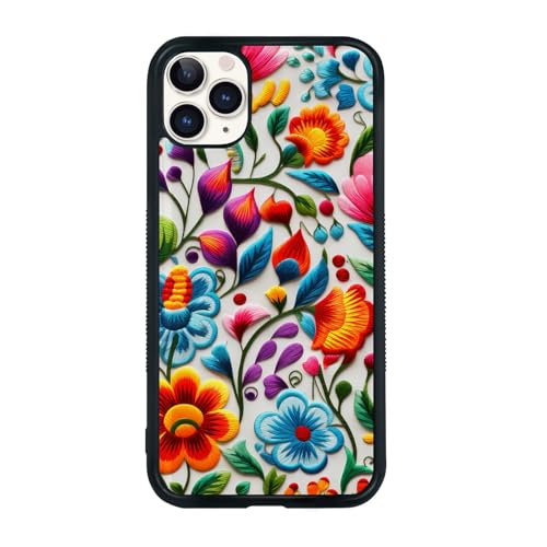 qizjio Embroidery Pattern Flower Phone Case Shockproof Protective Mexican Folk Art Phone Cases for iPhone 11 Pro