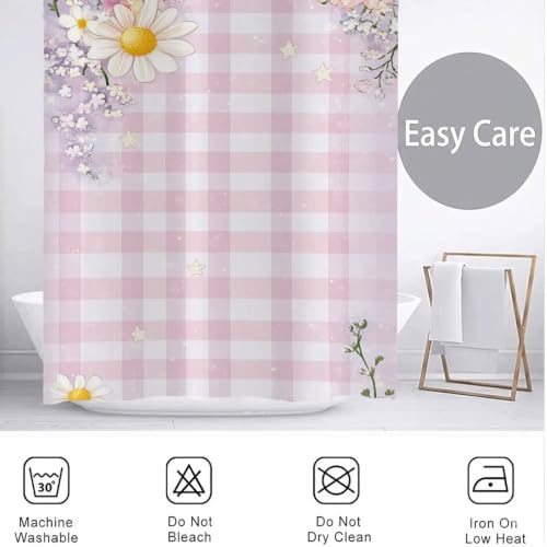 Rideau de douche anti moisissure imperméable lavable tartan rose - 5