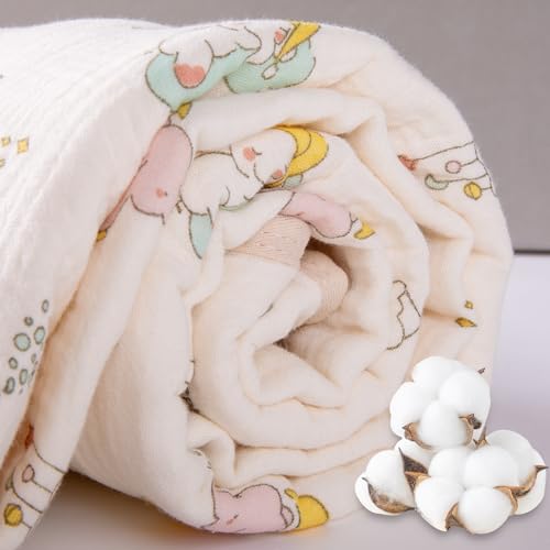 Image of Hooded Towel Muslin Hooded Towel Made from Organic Cotton 6-Layer Cotton Bath Towel, Soft Bath Towels 25x51inches for Toddler Baby (Splashing Elephant)