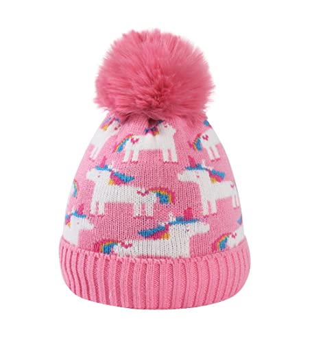 Kids Girls Winter Beanie Hat with Pom Pon Unicorn Fleece Lined Knitted Cap Toddler Little Girls
