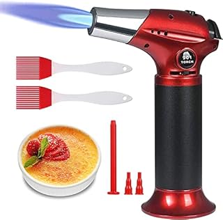 Flintronic palnik kuchenny, palnik gazowy na butan, z zamkiem zabezpieczającym i 2 silikonowymi szczotkami, do Creme Brulee, grilla, gotowania, BBQ, na kemping (butan nie wchodzi w zakres dostawy), czerwony