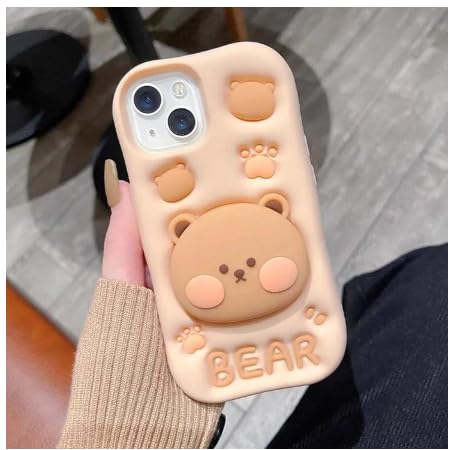 Image of MIDOS Back Cover Compatible with iPhone 14 Plus Soft Silicone 3D Cute Cartoon with Holder Full Protective Case for iPhone 14 Plus (Bear)
