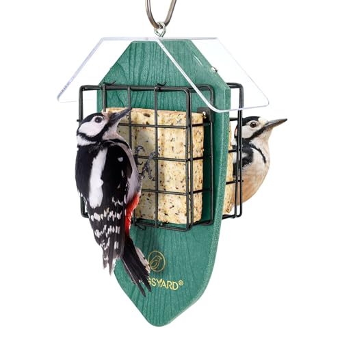 Kingsyard Double Suet Feeder with Rainproof Roof, Green