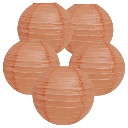 Image of 12 Inch Peach Round Paper lantern,Chinese Japanese Pendant Lamp Shade(Set of 5, Peach)