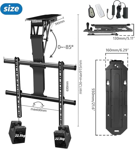 Support TV électrique de plafond motorisé rétractable et orientable de 32 à 70 pouces