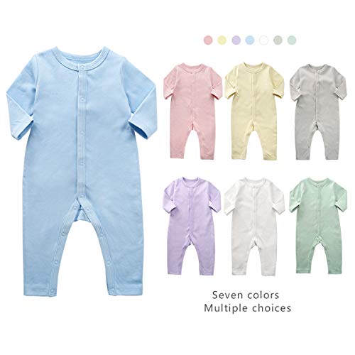 Teach Leanbh Unisex Baby Romper Coton Long Sleeve Button Down Footless Jumpsuit 0-24 Months (6-12 Months, White)