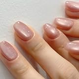 THCEVRLA ネイルチップ ヌードパール マグネットキャッツアイ ショートコフィン 24 枚入